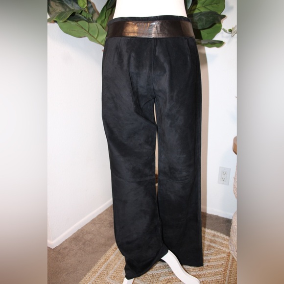 Vintage B.S.L Industry France Black 100% Suede Leather Pants with Leather Trim - Picture 7 of 14